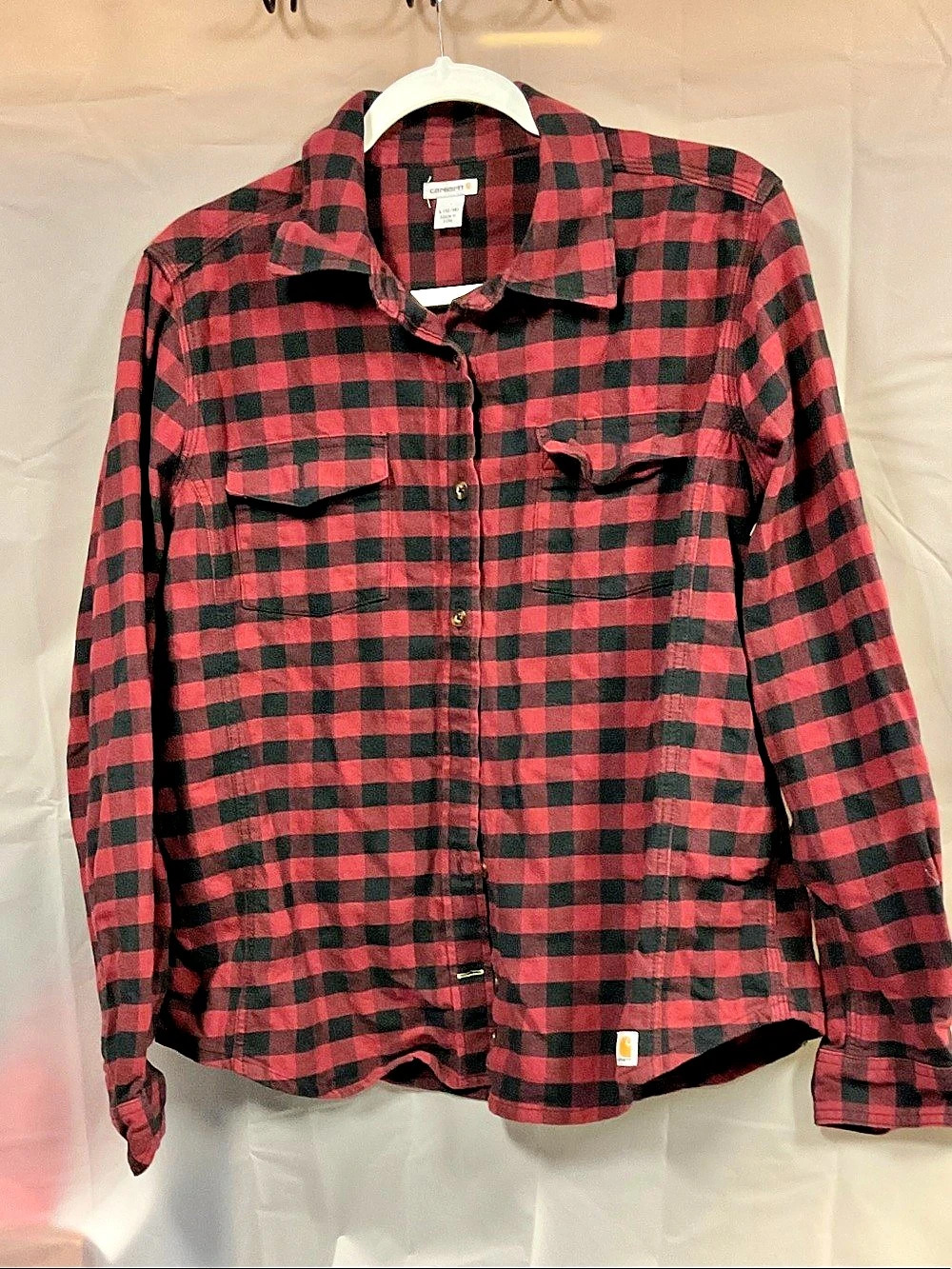 Carhartt Youth Long-Sleeve Plaid Flannel Shirt Red & Black Large